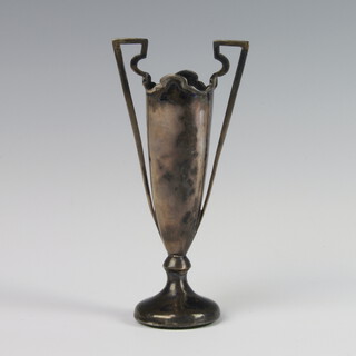 An Edwardian tapered silver trophy vase with twin handles 12cm, (weighted base) 