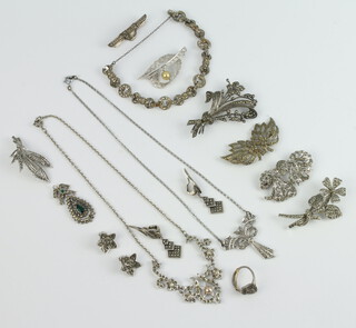 A silver and marcasite brooch, minor marcasite and other jewellery