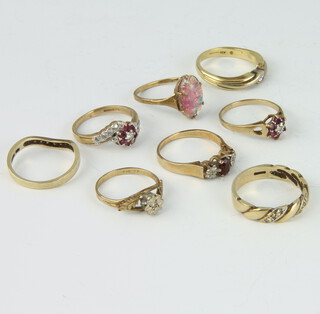 Eight 9ct gold gem set rings, size M, gross weight 18 grams 