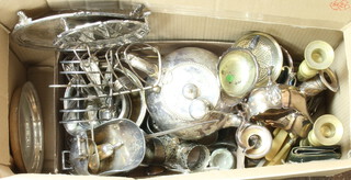 A silver plated melon shaped teapot and minor plated wares 
