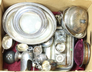 A silver plated ink stand and minor plated wares 