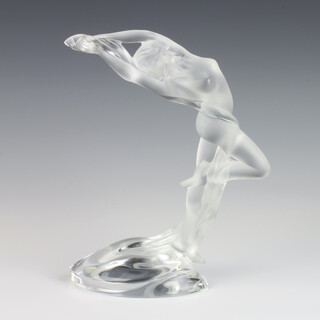 A Lalique clear glass figure of an acrobatic nude, 25cm, engraved Lalique France no.P0067 