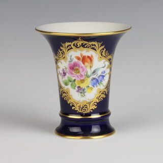 A 20th Century Meissen flared neck vase decorated with flowers 9cm 
