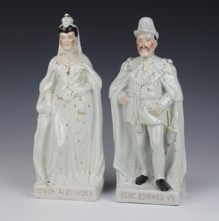 A pair of Staffordshire figures King Edward VII and Queen Alexandra with gilt decoration 34cm 