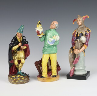 Three Royal Doulton figures - The Pied Piper HN2102 21cm, Punch and Judy Man HN2765 22cm and The Jester HN2016 23cm 