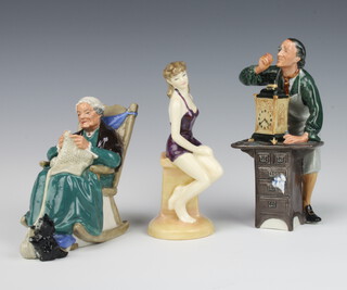 Three Royal Doulton figures - Archives The Bathers Collection Taking The Waters HN4402 15cm, Twilight HN2256 12cm and The Clockmaker HN2279 16cm 