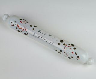 A Victorian painted vaseline glass rolling pin 35cm 