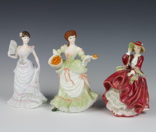 A Royal Doulton figure - Top O'The Hill HN1834 18cm, 2 Coalport figures Nell Gwynn no.4014 of 12,500 20cm and Lily Langtry No.9079 of 12500 20cm 