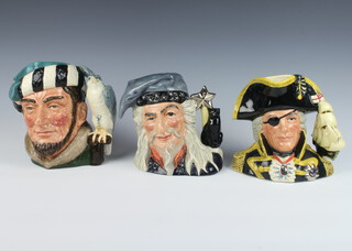Three Royal Doulton character jugs - The Falconer D6533 16cm, Vice Admiral Lord Nelson D6932 16cm and The Wizard D6862 17cm 