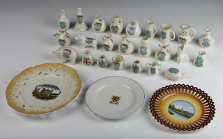 A quantity of crested vessels of local Horsham interest including 2 plates showing Horsham Church and Horsham town hall 