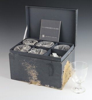 A set of 6 Steuben ale glasses with air twist stems, boxed, 15cm 
