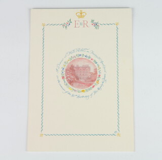 Of Royal Interest, a cut out menu card for a dinner at Kew Palace, Friday 21st April 2006, On The Occasion of The 80th Birthday of Her Majesty The Queen approx. 15cm wide x 21cm high, the dinner was attended by approximately 20 of the Queen's closest friends and family  
