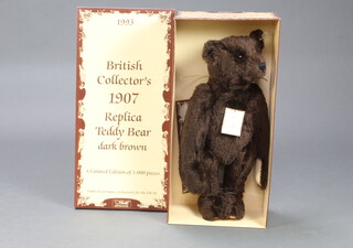 A Steiff 1993 British Collectors limited edition 1907 replica teddy bear, dark brown, complete with certificate no.00021  