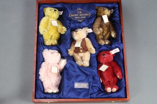 A Steiff UK Baby Bears limited edition 1994-1998 set of 5 bears, complete with certificate no.00239 contained in a mahogany box