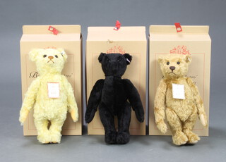 A Steiff 2003 British Collectors limited edition teddy bear with certificate no. 00401, a Steiff limited edition Schwarzbar Black 35cm bear no.00492 and a ditto 2002 Honey-Golden bear 35cm no.01811, all bears boxed  