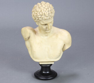 A 20th Century composition head and shoulders portrait bust of Caesar raised on a socle base 46cm h x 13cm  