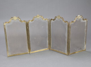 A 19th Century French gilt metal and mesh 4 fold spark guard 58cm h x 33cm w when closed x 135cm w when open 