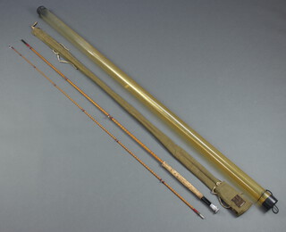 A Hardy Brother vintage Pope split cane 10' two piece split cane trout fishing rod in original makers bag and with original butt spike, contained in a later plastic tube 