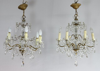 A pair of 6 light gilt metal and glass electroliers hung lozenges 50cm h x 40cm w 