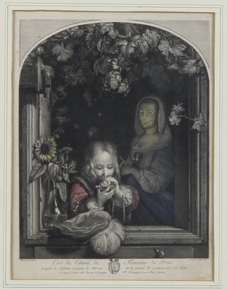 Mathieu Blot, engraving, ladies before a window 24cm x 18cm 