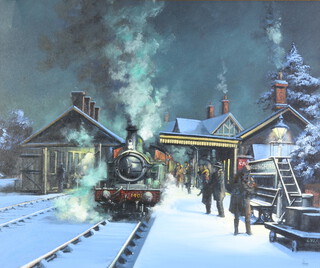 Alan King, oil on canvas signed and dated 1990, "One More Trip From Wallingford to Cholsey and Moulsford, Great Western Railway, Last Train of the Day, Memories of 1937" 49cm x 59cm
