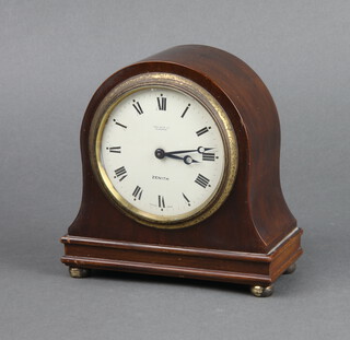 Zenith, an 8 day bedroom timepiece with Roman numerals contained in an arch shaped mahogany case, the dial marked Geor. Muir Ltd. Glasgow 15cm h x 15cm w x 7cm d 