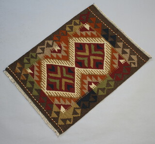 A black, brown and tan ground Maimana Kilim rug 84cm x 63cm 