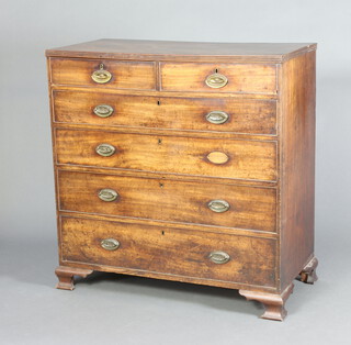 A Georgian bleached mahogany chest of 2 short and 4 long drawers with oval plate drop handles, the top left hand short drawer is fitted 4 drawers, raised on ogee bracket feet 112cm h x 109cm w x 53cm d 