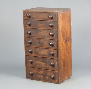 A Victorian pine collectors chest of 7 drawers with tore handles 76cm h x 43cm w x 29cm d 