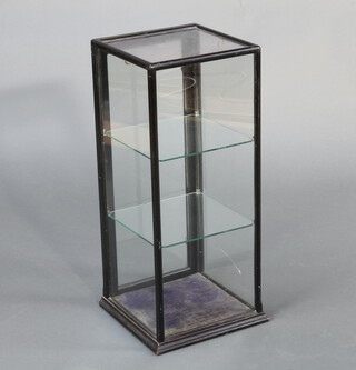 A 19th Century ebonised pedestal glass shop display cabinet enclosed by panelled door 67cm h x 28cm w x 28cm d 