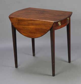 A 19th Century oval mahogany Pembroke table fitted a frieze drawer, raised on square tapered supports 73cm h x 77cm w x 78cm d x 95cm when open 