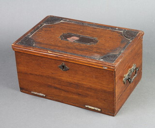 A 19th Century rectangular mahogany fitted box with hinged lid and fall front 15cm h x 28cm w x 19cm d 