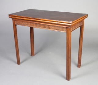 A 19th Century rectangular mahogany card table with arcaded decoration, raised on square supports 73cm h x 91cm w x 43cm d 