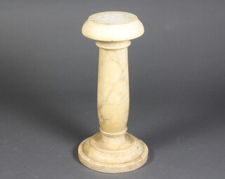 A circular turned white marble jardiniere in 2 sections 63cm h x 20cm 