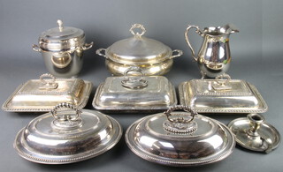 A silver plated 2 handled tureen, minor plated wares