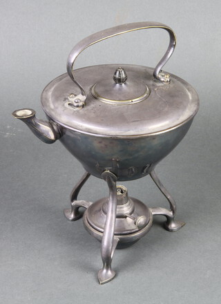 A stylish Art Nouveau silver plated kettle on stand with burner 24cm