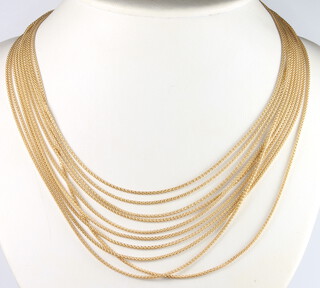 A 9ct yellow gold 10 strand chain necklace, 27.5 grams, 40cm 