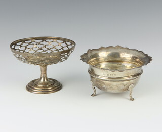 A silver pedestal bowl 6cm Birmingham 1931 and a silver pierced tazza Birmingham 1910, 102 grams 