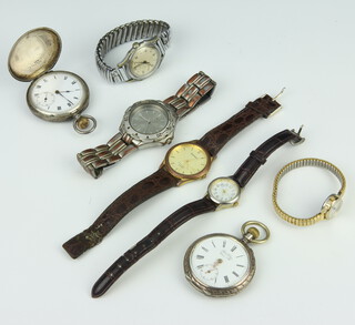 A gentleman's vintage steel cased Fludo wristwatch on a ditto bracelet together with minor wristwatches and pocket watches 