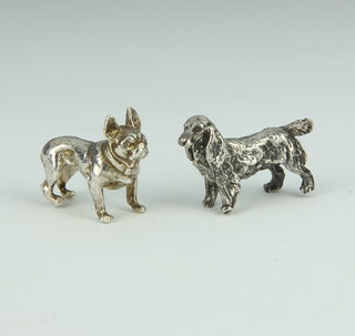 A cast silver figure of a French bulldog, a ditto of a spaniel 53.5 grams 