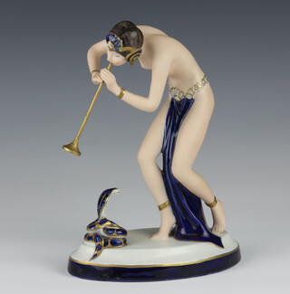 A Royal Dux figure of a semi-clad lady and a cobra no.702 22cm 
