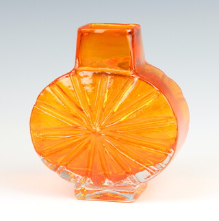 An orange Whitefriars style circular baluster vase 15cm 