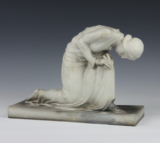 A Continental Art Deco ceramic figure of a kneeling lady on a rectangular plinth 23cm 