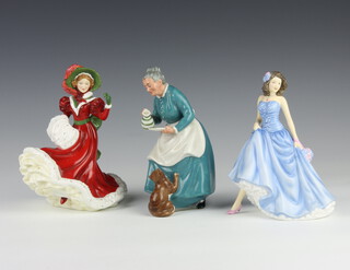 Three Royal Doulton figures - Pretty Ladies Nancy HN5442 17cm, The Favourite HN2249 17cm and Pretty Ladies Petites Christmas Day 2010 HN5411 17cm 
