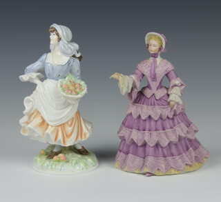 A Wedgwood figure - The Great Exhibition no.91 of 10,000 matt finish 17cm together with a Royal Worcester figure - Rosie Picking Apples no.7234 of 9500 20cm 