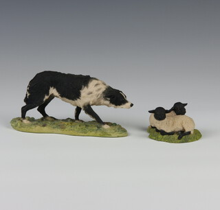 A Border Fine Arts figure of a collie dog 16cm, ditto of 2 lambs 7cm 