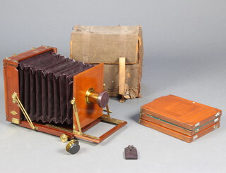J T Chapman, "The British" a mahogany full plate camera circa 1890's with Ross No 5 symmetrical lens (7") and Wray London (8 1/2 x 6 1/2) No. 2273 lens with pack of replacement f stops.  Together with case and 3 plate holders 