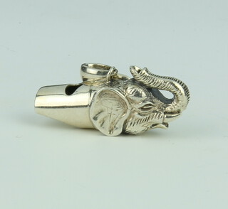 A cast silver whistle with elephant head 15 grams, 36mm