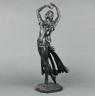 A Russian cast iron figure of a standing dancer, the base marked Caenaho CCCP Kacnh 1974, 50cm h x 13cm w x 15cm d 