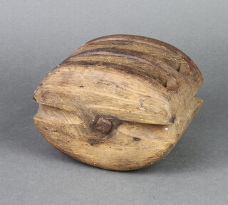 A 19th Century elm double pulley 11cm x 15cm x 11cm (signs of old but treated worm) 